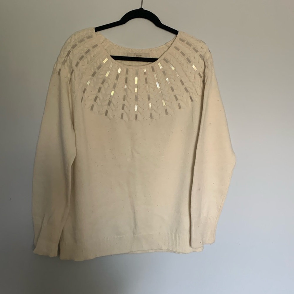 Loft Cream Boatneck Sweater with Embellishments